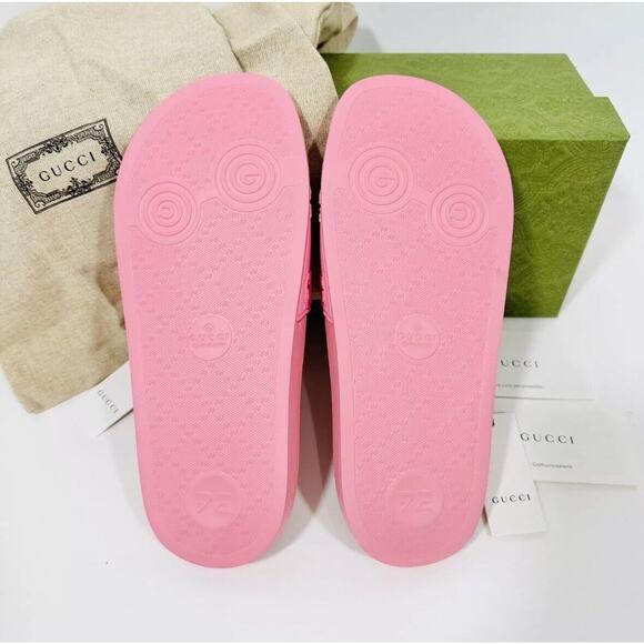 Gucci Sandal Size 39/ 9 Rubber Laser Cut GG Slide Slipper Rose Pink NWB - Picture 9 of 10
